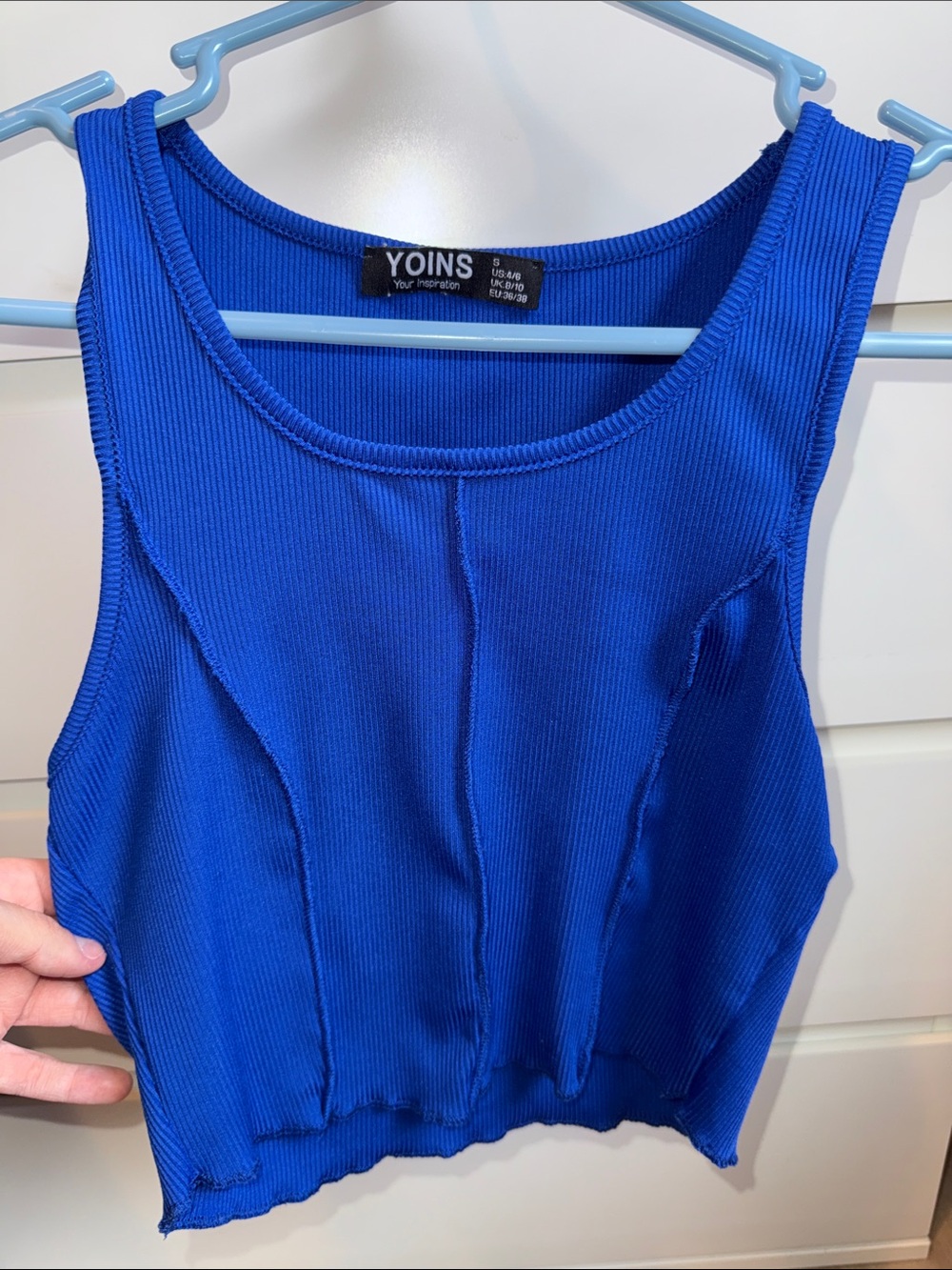 YOINS Cobalt Blue Ribbed Seam Crop Tank